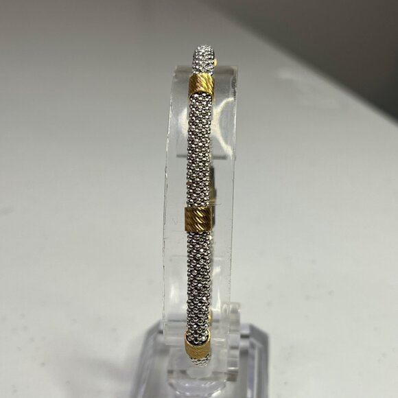 Sterling Silver & Gold-Tone Mesh Bracelet With Twist Accents 925 Italy - Picture 4 of 9